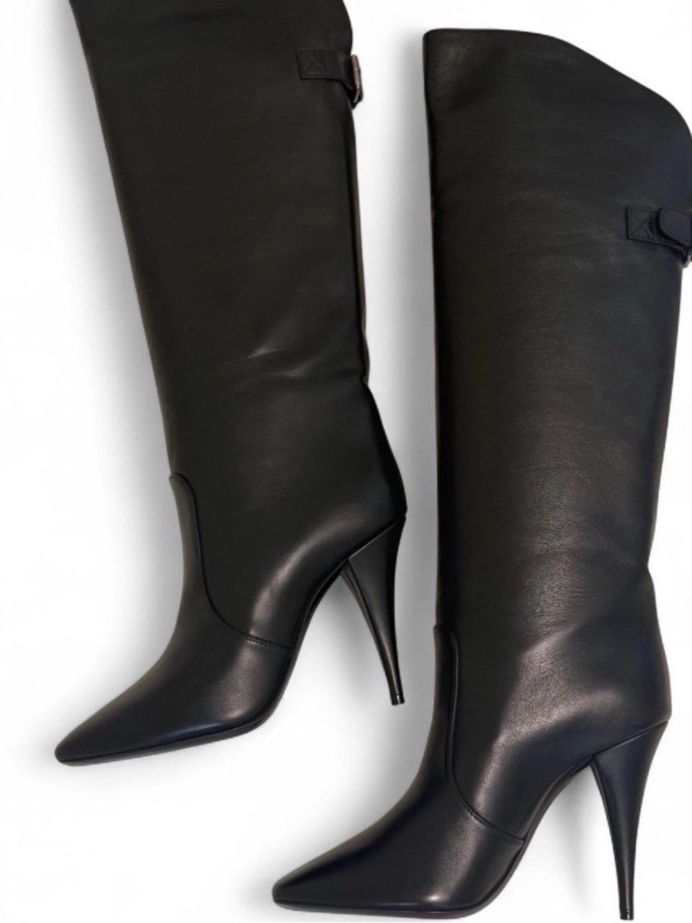 Saint Laurent Black Leather Knee-High Stiletto Boots